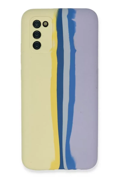 Newface Samsung Galaxy A03S Kılıf Ebruli Lansman Silikon - Sarı-Lila ürün görseli 1