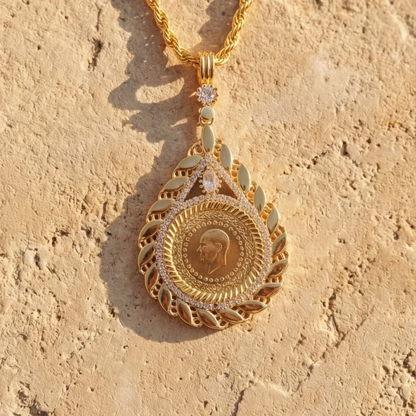 Altın Kaplama Yarım Altınlı Kolye  45 CM BND-220 ürün görseli 1