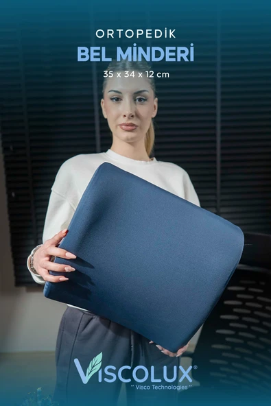Ortopedik Bel Destek Yastığı - Visco Bel Destekli Minder Evde Ofiste Arabada Konfor Mavi 35x34x12 ürün görseli 1