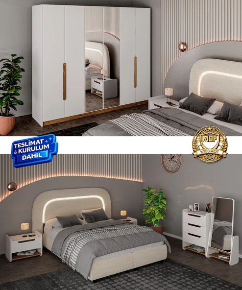 Sahra 6 Kapılı Gardırop 100% MDF - Teslimat & Kurulum Dahil ürün görseli 1