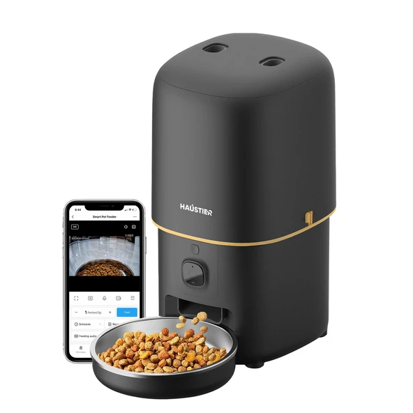 Haustier PF05 Siyah Kameralı 1080P FHD Gece Görüş Akıllı Otomatik Kedi Mama Kabı, Tuya App-Wifi Uzaktan Kontrol, Sesle Çağırma, 2.4Ghz-5Ghz, 4Lt hazne, Metal Kase ürün görseli 1