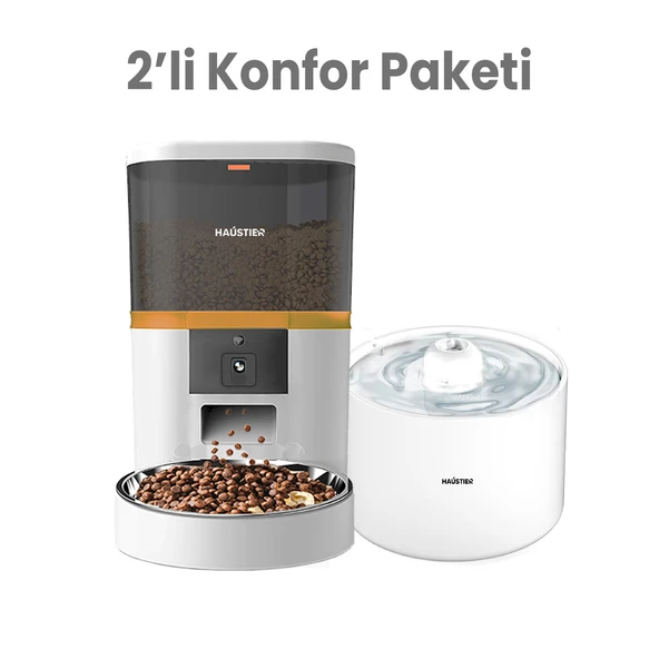 Haustier HST-QQ005 BEYAZ Akıllı Mama Kabı, HST-WF013 SERAMİK Kedi Su Sebili 2 li Set Haustier Türkiye Garantili ürün görseli 1