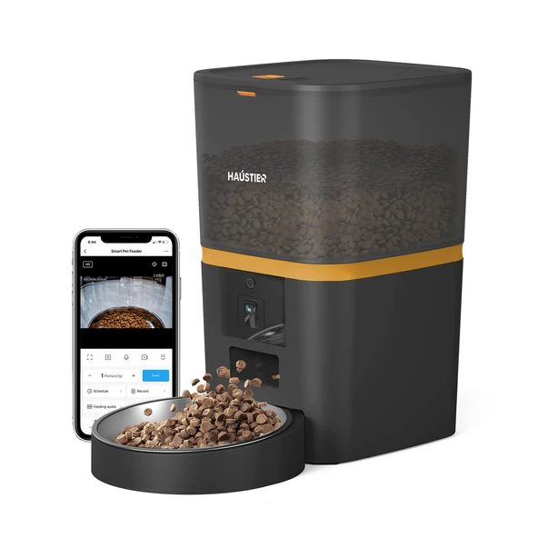 Haustier QQ005 Siyah Kameralı Akıllı Kedi Köpek Otomatik Mama Kabı, Tuya App-Wifi Uzaktan Kontrol, Sesle Çağırma, 480P Kamera, 6lt Hazne, Metal Kase ürün görseli 1