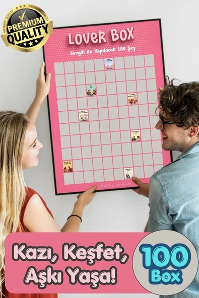 #Poster Çiftlere Özel Anı Listesi Romantik Eğlenceli Sevgiliyle Yapılacak 100 Şey Kazı Kazan Posteri ürün görseli 1