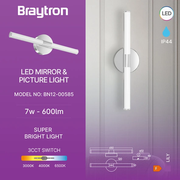 Lily-C 7W 3-in-1 Krom-Siyah LED Aplik (IP44) ürün görseli 1