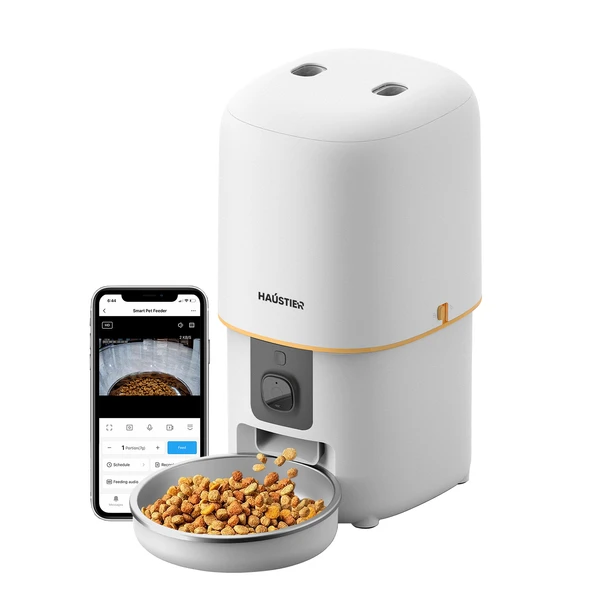 Haustier PF05 Beyaz Kameralı 1080P FHD Gece Görüş Akıllı Otomatik Kedi Mama Kabı, Tuya App-Wifi Uzaktan Kontrol, Sesle Çağırma, 2.4Ghz-5Ghz, 4Lt hazne, Metal Kase ürün görseli 1