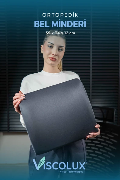 Ortopedik Bel Destek Yastığı - Visco Bel Destekli Minder Evde Ofiste Arabada Konfor Füme 35x34x12 ürün görseli 1