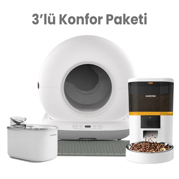 Haustier CB001 Gri Kedi Tuvaleti QQ003 Beyaz Mama Kabı WF007L Beyaz Kedi Suluğu 3 lü Set Haustier Türkiye Garantili ürün görseli 1