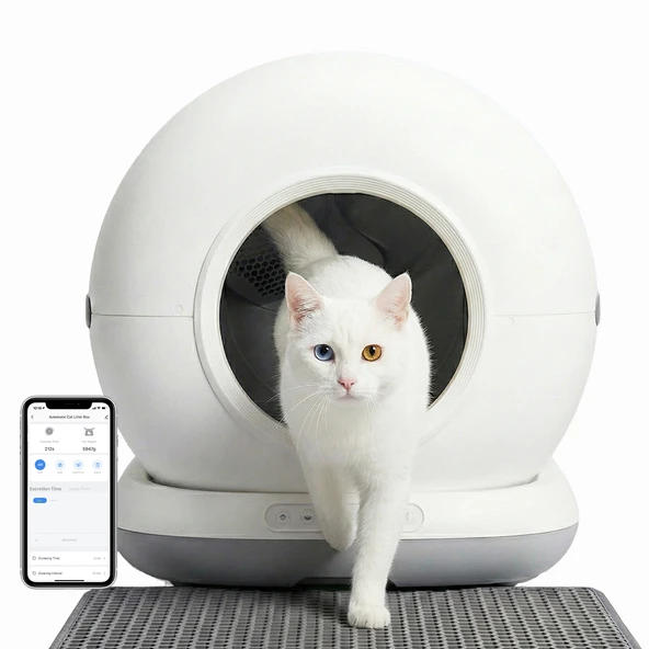 Haustier CB001 Gri Akıllı Otomatik Kedi Tuvaleti, APP ile Uzaktan Kontrol, 75lt Hazne, 7lt çöp haznesi, Ağırlık sensörlü ürün görseli 1