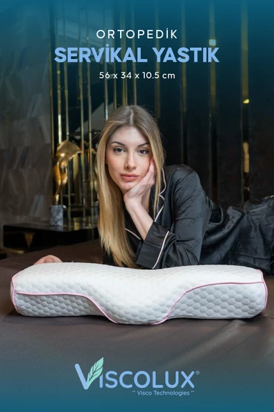 Servikal Boyun Destekli Ortopedik Yastık - Boyun Düzleşmesi Visco Yastık Pembe 56x34x10,5 ürün görseli 1