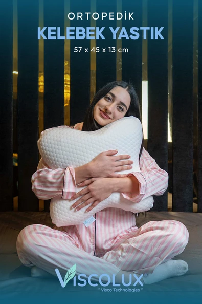 Visco Kelebek Yastık - Özel Ortopedik Boyun Destekli Visco Yastık Pembe 57x45x13 ürün görseli 1