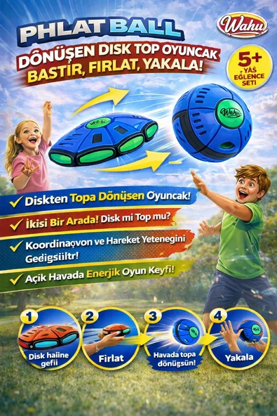 Phlat Ball Dönüşen Disk Top Oyuncak Bastır Fırlat Yakala Eğlence Seti ürün görseli 1