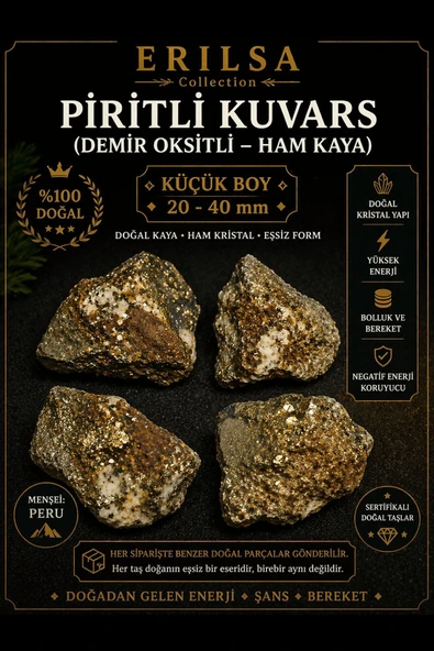Sertifikalı Piritli Kuvars Demir Oksitli Kütle Doğal Ham Kaya 20-40 mm Küçük Boy ürün görseli 1