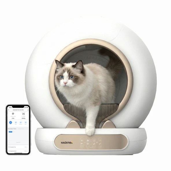 Haustier MSP05 Akıllı Otomatik Kedi Tuvaleti, APP ile Uzaktan Kontrol, 65lt Hazne, UV Sterilazyon, Ağırlık sensörlü ürün görseli 1