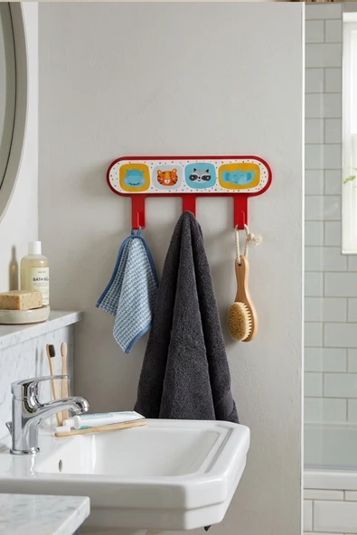 İronika Metal 3 Kancalı Yapışkanlı Desenli Anahtarlık Banyo Mutfak Havlu Askısı Kırmızı ürün görseli 1