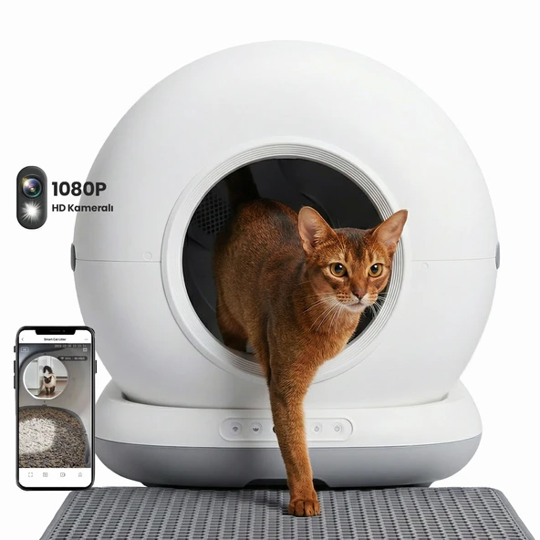Haustier CB002 Gri Kameralı Akıllı Otomatik Kedi Tuvaleti, APP ile Uzaktan Kontrol, 72lt Hazne, 7lt Çöp haznesi ürün görseli 1