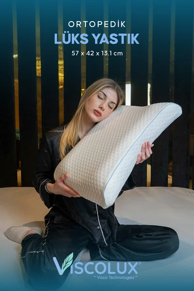 Bombeli Lüx Boyun Destekli Ortopedik Yastık; Anti-aging Visco Yastık Mavi 57x42x13/11 ürün görseli 1