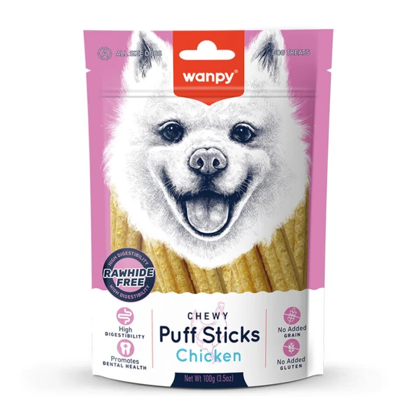 Wanpy Chewy Puff Sticks Tahılsız Tavuklu Köpek Ödül Maması 100gr ürün görseli 1