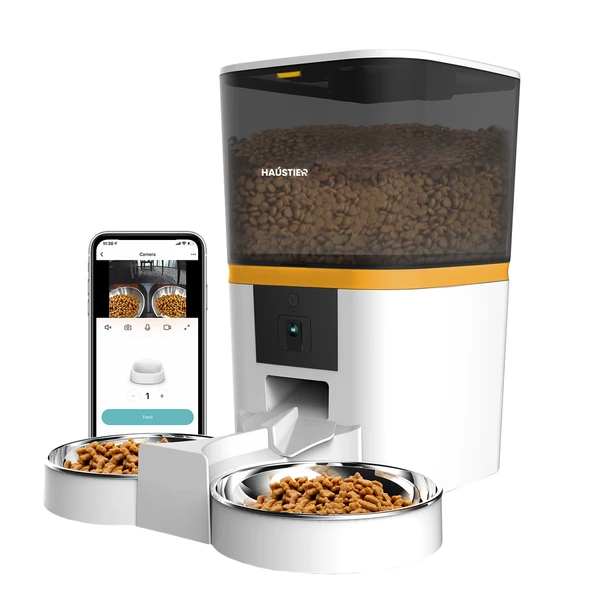 Haustier QQ005-Dual Beyaz Kameralı Akıllı Kedi Köpek Otomatik Mama Kabı, App Uzaktan Kontrol, Sesle Çağırma, 480P Kamera, 6lt Hazne, Çift Metal Kase ürün görseli 1