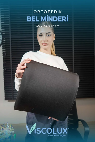 Ortopedik Bel Destek Yastığı - Visco Bel Destekli Minder Evde Ofiste Arabada Konfor Siyah 35x34x12 ürün görseli 1