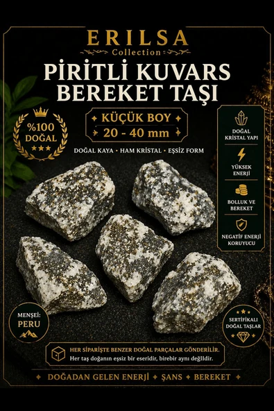 Sertifikalı Piritli Kuvars Bereket Taşı Doğal Ham Kristal 20-40 mm Küçük Boy ürün görseli 1