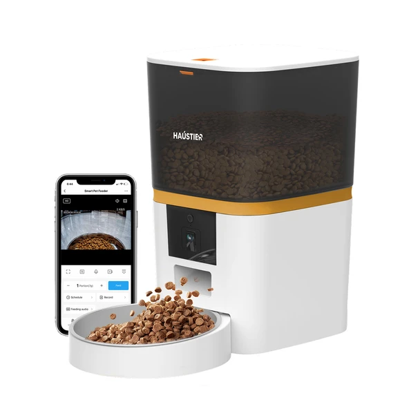 Haustier QQ005 Beyaz Kameralı Akıllı Kedi Köpek Otomatik Mama Kabı, Tuya App-Wifi Uzaktan Kontrol, Sesle Çağırma, Ayarlanabilir 480P Kamera, 6lt Hazne ürün görseli 1
