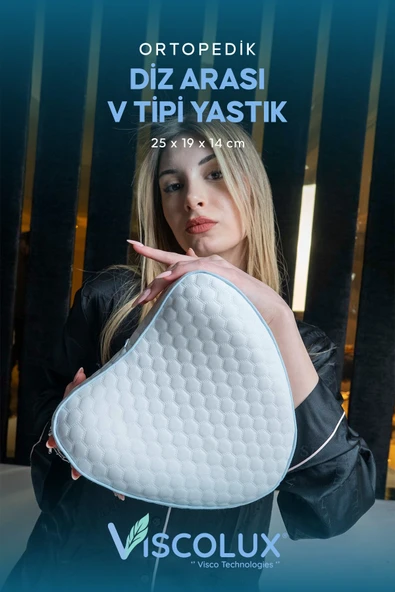 Diz Arası Ortopedik Yastık - V Model Diz Arası Yastık Visco Yastık Mavi 25x25x15 ürün görseli 1