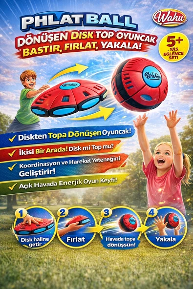 Phlat Ball Dönüşen Disk Top Oyuncak Bastır Fırlat Yakala Eğlence Seti ürün görseli 1
