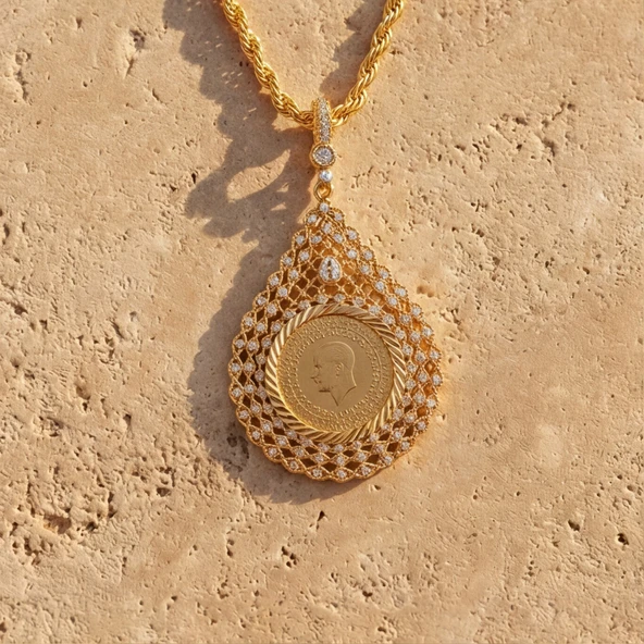 Altın Kaplama Yarım Altınlı Kolye  45 CM BND-227 ürün görseli 1