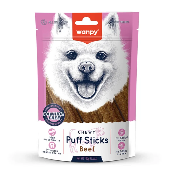 Wanpy Chewy Puff Sticks Tahılsız Sığır Etli Köpek Ödül Maması 100gr ürün görseli 1