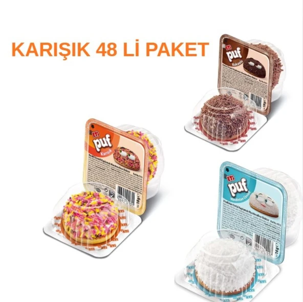 PUF KAKAOLU-HİNDİSTAN CEVİZLİ-KARIŞIK BİSKÜVİ  16GR X48 ADET ürün görseli 1
