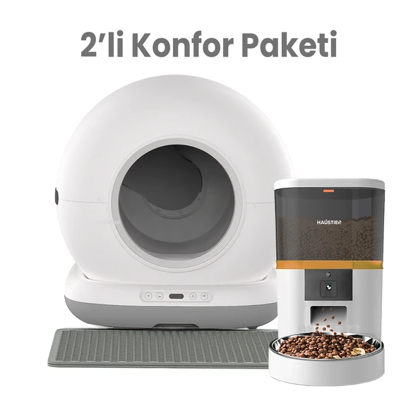 Haustier HST-CB001-Gri Akıllı Otomatik Kedi Tuvaleti HST-QQ005 Beyaz Akıllı Mama Kabı 2 li Set Haustier Türkiye Garantili ürün görseli 1