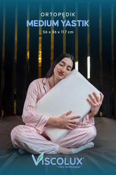 Medium Boy Ortopedik Yastık - Boyun Destekli Visco Yastık Pembe 56x36x11/7 ürün görseli 1