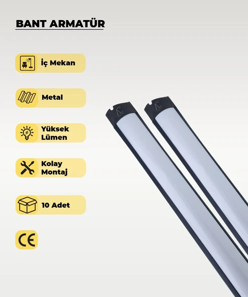 36W Siyah Led Bant Armatür Sarı Işık - 10 Adet ürün görseli 1