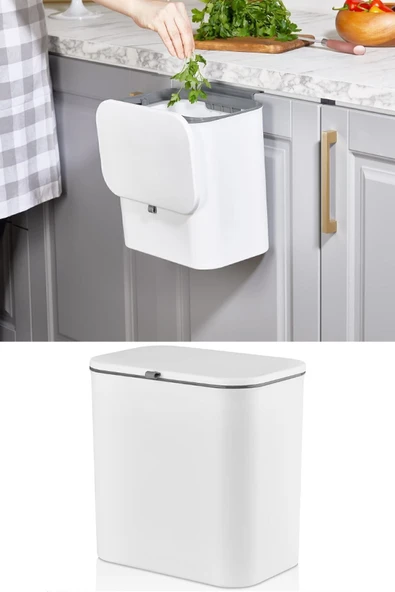 15 Litre Fonksiyonel Kapaklı Banyo Ve Mutfak Tezgahüstü Çöp Kovası Dolap Ve Duvar Aparatlı 15 Lt. ürün görseli 1