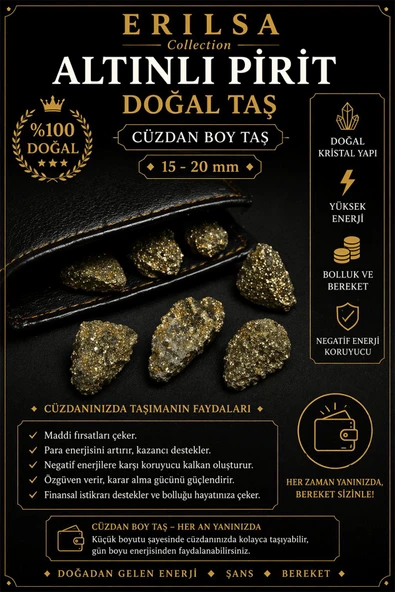 Sertifikalı Altınlı Pirit Taşı Kütle - Cüzdan Boy 15-20 mm Doğal Taş Kütle Şans Bereket ürün görseli 1