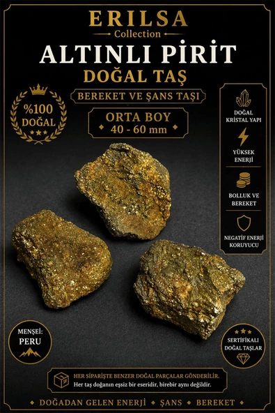 Sertifikalı Altınlı Pirit Doğal Taş Kütle - 60-80 mm Büyük Boy Koleksiyonluk Kaya ürün görseli 1
