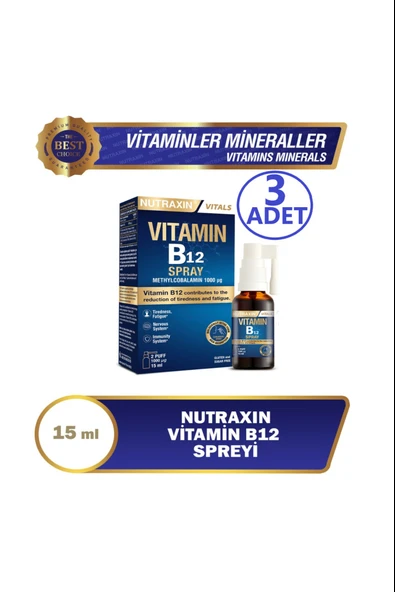 Nutraxin Vitamin B12 Sprey 15 ml 3 Adet ürün görseli 1