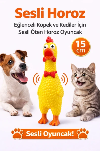 Sesli Horoz Eğlenceli Köpek ve Kediler İçin Sesli Öten Horoz Oyuncak 15 cm ürün görseli 1