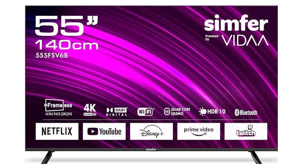 Simfer 55SFSV6B 4K Ultra HD 55" 140 Ekran Uydu Alıcılı Smart LED TV ürün görseli 1