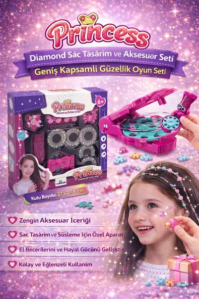 Princess Diamond Saç Tasarım ve Aksesuar Seti Geniş Kapsamlı Güzellik Oyun Seti ürün görseli 1