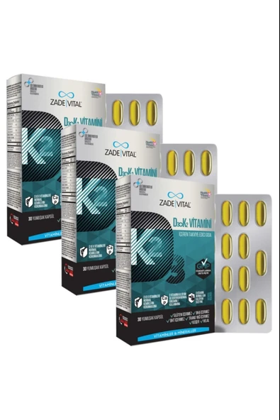 Zade Vital D3+K2 Vitamini 30 Kapsül 3 Adet ürün görseli 1