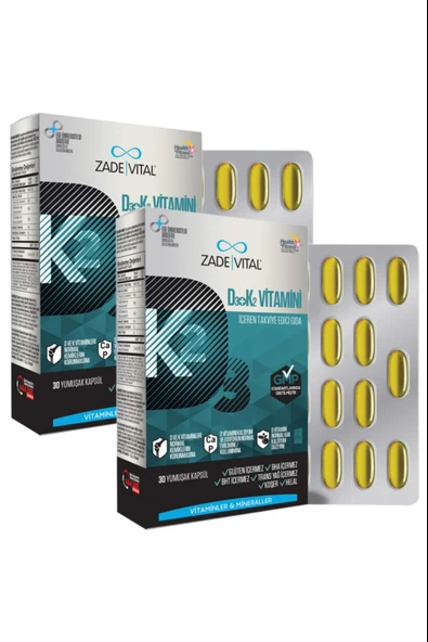 Zade Vital D3+K2 Vitamini 30 Kapsül 2 Adet ürün görseli 1
