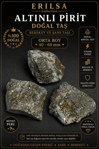 Sertifikalı Altınlı Pirit Doğal Taş Kütle 40-60 mm Orta Boy Ham Pirit Taşı ürün görseli 1