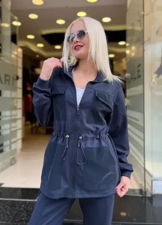 ÖN ROBASI TAŞLI BELİ BAĞLAMALI FERMUARLI MONT ürün görseli 1