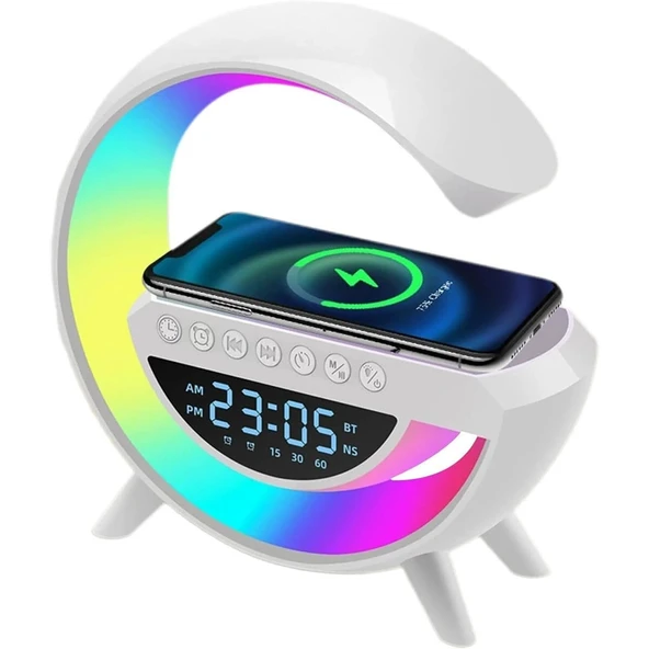 Vexor KABLOSUZ ŞARJLI HOPARLÖR SPEAKER G KASA RGB IŞIKLI SAAT FM RADIO ALARM BT USB TF AUX ürün görseli 1