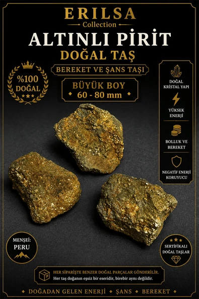 Sertifikalı Altınlı Pirit Doğal Taş Kütle - 20-40 mm Küçük Boy Ham Kaya ürün görseli 1