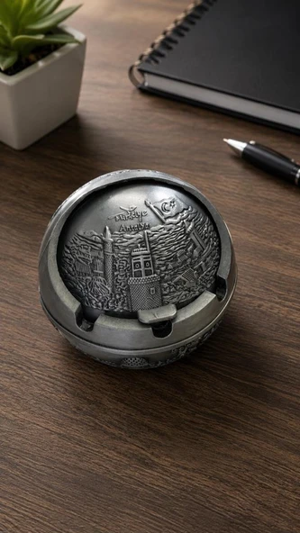 Dekoratif Metal Küllük Kapaklı Retro Masaüstü Küllük 7.5 cm Açılır Kapanır ürün görseli 1