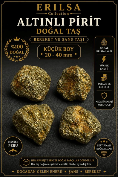 Sertifikalı Altınlı Pirit Doğal Taş Kütle - 40-60 mm Orta Boy Ham Kristal ürün görseli 1
