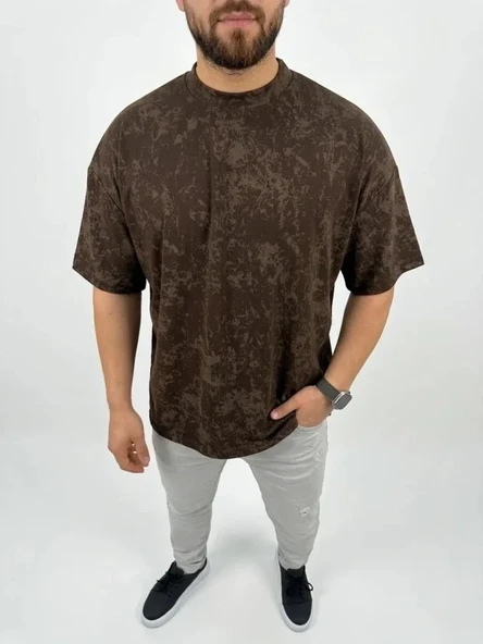 Vexor Erkek Premium Tişört OSY Yumuşak Dokulu Yıkamalı Oversize T-Shirt - Kahverengi ürün görseli 1